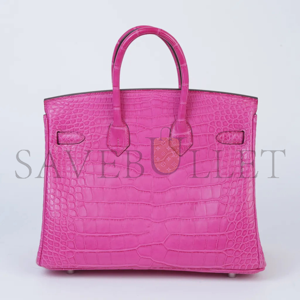 H**mes master birkin 25 crocodile leather peach pink silver buckle h041354ck24 (25*20*13cm)